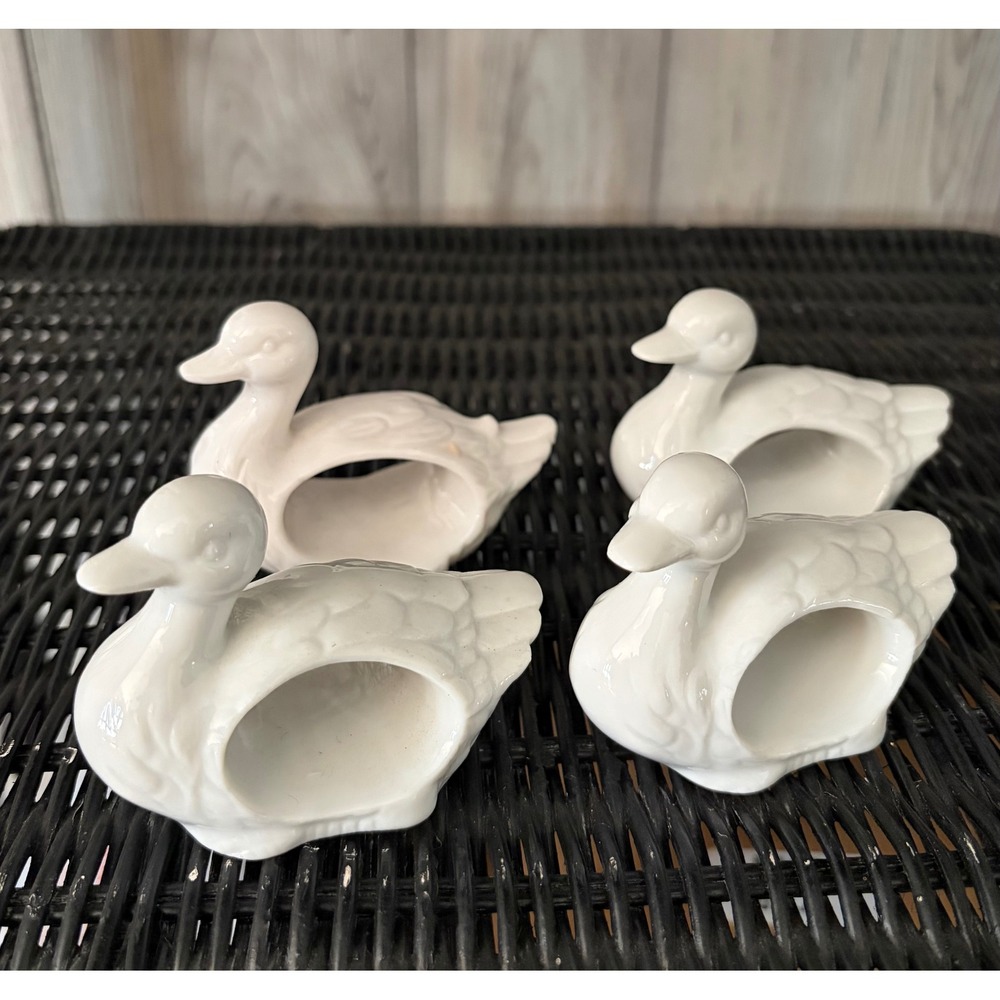 Vintage White Ceramic Duck Napkin Rings Set of 4 Made in Japan Farmhouse Decor